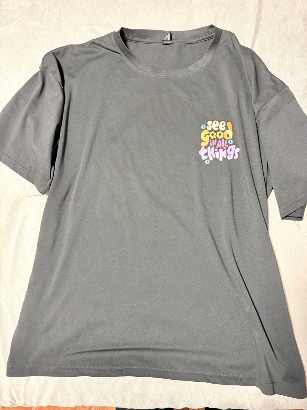 SHEIN Black Short Sleeve Tee with Yellow & Pink Graphic